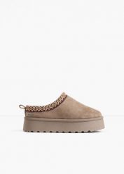 Ocieplane botki na platformie Tom Tailor. Brązowe botki bonprix, bez wzorów, eleganckie, bez obcasa, na platformie, bez zapięcia. Za 129.99 zł.