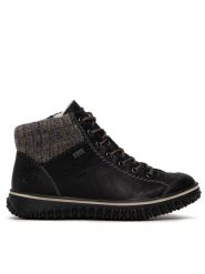 Rieker Botki Z4243-01 Czarny. Czarne botki Rieker, bez wzorów, ze skóry, bez obcasa, na płaskiej podeszwie, bez zapięcia. Za 189.99 zł.