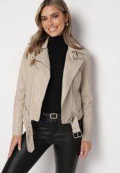 Ciemnobeżowa Kurtka Ramoneska z Asymetrycznym Suwakiem i Regulowanym Paskiem Bralissa. Brązowe kurtki Born2be, l, bez wzorów, z jeansu, eleganckie, bez kaptura. Za 129.99 zł.