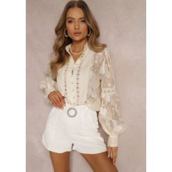 Białe Szorty Feodites. Białe szorty Renee, z aplikacjami, z materiału, glamour. W wyprzedaży za 95.99 zł.