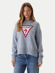 Guess Jeans Sweter W4BR12 Z3HM1 Niebieski Relaxed Fit. Niebieskie swetry Guess Jeans, xl, z aplikacjami, z bawełny, bez ramiączek. Za 389.99 zł.