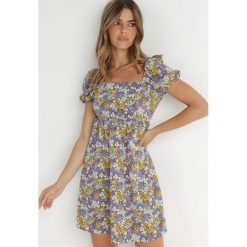 Fioletowo-Miętowa Sukienka Konmey. Zielone sukienki Born2be, l, bez wzorów, retro, bez kołnierzyka, bez ramiączek, mini. Za 129.99 zł.