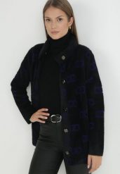 Czarno-Granatowy Kardigan Zapinany Arcite. Czarne swetry Born2be, uniwersalny, bez wzorów, z jeansu, eleganckie, bez ramiączek. W wyprzedaży za 169.99 zł.