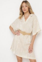 Beżowa Sukienka z Bawełny i Lnu z Kołnierzykiem Bumstolia. Brązowe sukienki Born2be, na co dzień, l, bez wzorów, z bawełny, bez kołnierzyka, plus size, bez ramiączek, proste. W wyprzedaży za 62.99 zł.
