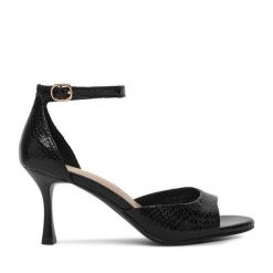 Sandały JENNY. Czarne sandały Jenny, bez wzorów, bez obcasa, na szpilce, bez zapięcia. Za 119.99 zł.