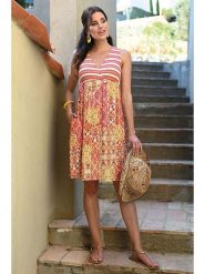 Bleu d'Azur Sukienka "Meribel" w kolorze jasnoróżowo-pomarańczowym rozmiar: 48. Pomarańczowe sukienki Bleu d'Azur, w ażurowe wzory, klasyczne, bez kołnierzyka, bez ramiączek, midi. Za 236.45 zł.