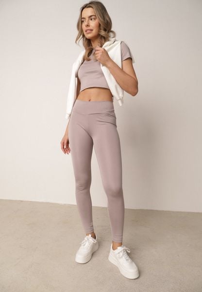 Jasnoszare Legginsy w Stylu Basic z Wyszczuplającym Pasem Samertes. Szare legginsy Born2be, bez wzorów, z jeansu, biznesowe, długie. Za 34.99 zł.