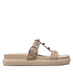 Klapki Nessi. Brązowe klapki Nessi, bez wzorów, bez obcasa, bez zapięcia. Za 299.99 zł.