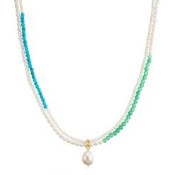 Valero Pearls Naszyjnik z kamieni szlachetnych srebro wysokiej próby Turkusowy (rek.) Perła hodowlana słodkowodna żółte złoto Naszyjniki 1 ct Damski. Niebieskie naszyjniki Valero Pearls, z materiału, z perłą, pozłacane. Za 539.99 zł.