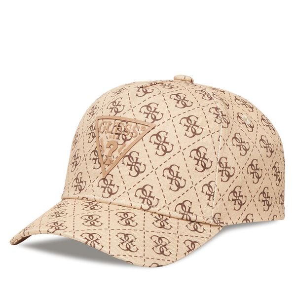 Czapka z daszkiem Guess. Brązowe czapki z daszkiem Guess, z aplikacjami. Za 89.99 zł.