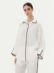 ICONA Koszula RP5LE003 Biały Relaxed Fit. Białe koszule ICONA, bez wzorów, ze lnu, bez kołnierzyka, bez ramiączek. Za 509.99 zł.