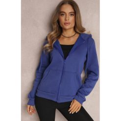 Granatowa Bluza z Kapturem Harasphei. Niebieskie bluzy Renee, l, bez wzorów, z jeansu, klasyczne, bez ramiączek, z kapturem. W wyprzedaży za 29.99 zł.