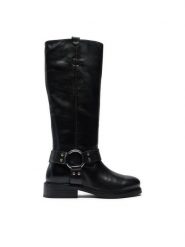 Bronx Kozaki New-Tough 14306-A Czarny. Czarne kozaki Bronx, bez wzorów, ze skóry, bez obcasa, na płaskiej podeszwie, bez zapięcia. Za 1,049.00 zł.