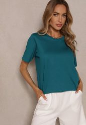 Ciemnozielony Basicowy T-shirt z Bawełny Fevarisse. Zielone t-shirty Renee, l, bez wzorów, z bawełny, klasyczne, bez kołnierzyka, bez ramiączek. W wyprzedaży za 35.99 zł.