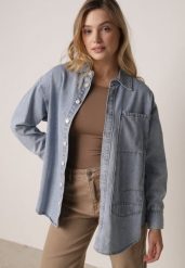 Niebieska Koszula Jeansowa z Bawełną Ozdobiona Przeszyciami Junie. Niebieskie koszule Born2be, l, bez wzorów, z bawełny, eleganckie, bez kołnierzyka, bez ramiączek. Za 149.99 zł.