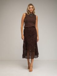 Tantra Spódnica w kolorze brązowym rozmiar: onesize. Brązowe spódnice Tantra, na co dzień, bez wzorów, z koronki, midi, proste. Za 391.99 zł.