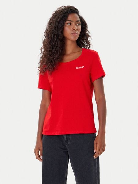 Mustang T-Shirt Alma 1016748 Czerwony Regular Fit. Czerwone t-shirty Mustang, m, bez wzorów, z bawełny, bez kołnierzyka, bez ramiączek. Za 69.99 zł.