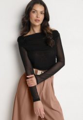 Czarna Bluzka Siateczkowa z Marszczeniem i Kwiatową Aplikacją Nelimor. Czarne bluzki Born2be, m, z aplikacjami, z bawełny, eleganckie, bez kołnierzyka, bez ramiączek. W wyprzedaży za 63.74 zł.
