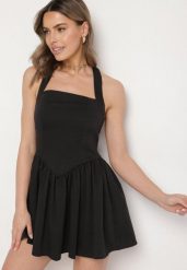 Czarna Rozkloszowana Sukienka Vices z Paskiem na Szyję Nelimira. Czarne sukienki Born2be, na co dzień, l, z aplikacjami, eleganckie, bez kołnierzyka, bez ramiączek, mini, rozkloszowane. W wyprzedaży za 72.24 zł.