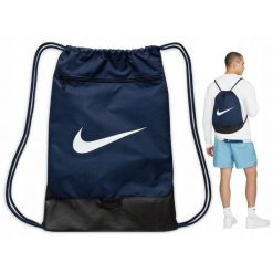 Worek Nike Brasilia sportowy na buty. Niebieskie buty treningowe Nike, bez wzorów, bez zapięcia, trekkingowe. Za 89.99 zł.