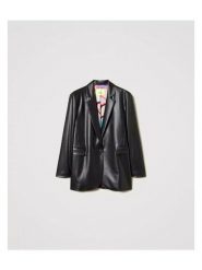TWINSET Marynarka 242AQ2042 Czarny Regular Fit. Czarne kurtki Twinset, xs, bez wzorów, ze skóry, bez ramiączek. Za 669.99 zł.