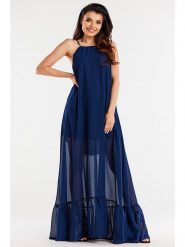 Awama Sukienka w kolorze granatowym rozmiar: L/XL. Niebieskie sukienki Awama, l, bez wzorów, bez kołnierzyka, bez ramiączek, maxi. Za 130.19 zł.