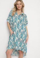 Jasnoniebieska Pudełkowa Sukienka Koszulowa z Wiskozy w Ornamentalny Print Vanisse. Niebieskie sukienki Born2be, na co dzień, l, bez wzorów, z wiskozy, bez kołnierzyka, bez ramiączek, mini, koszulowe. Za 89.99 zł.