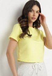 Żółty T-shirt z Bawełny o Krótkim Kroju Galarina. Żółte t-shirty Born2be, l, bez wzorów, z bawełny, casualowe, bez kołnierzyka, bez ramiączek. Za 99.99 zł.