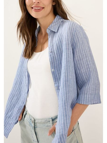 Cecil Lniana bluzka w kolorze błękitno-białym rozmiar: XS. Niebieskie bluzki Cecil, xs, bez wzorów, ze lnu, bez kołnierzyka, bez ramiączek. Za 87.81 zł.