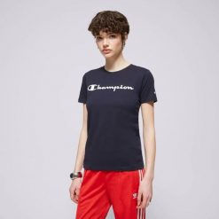 T-SHIRT DAMSKI KOSZULKA SPORTOWA CHAMPION- CREWNECK. Niebieskie t-shirty sportowe Champion, uniwersalny, bez wzorów, z bawełny, bez ramiączek, na fitness i siłownię. Za 116.00 zł.