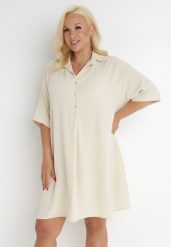 Jasnobeżowa Sukienka Kaseia. Brązowe sukienki Born2be, na co dzień, plus size, bez wzorów, z tkaniny, bez kołnierzyka, plus size, bez ramiączek, mini, dopasowane. Za 139.99 zł.