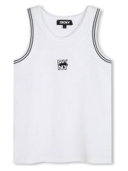 DKNY Top w kolorze białym rozmiar: 128. Białe topy DKNY, bez wzorów, z bawełny, bez kołnierzyka, bez ramiączek. Za 86.99 zł.