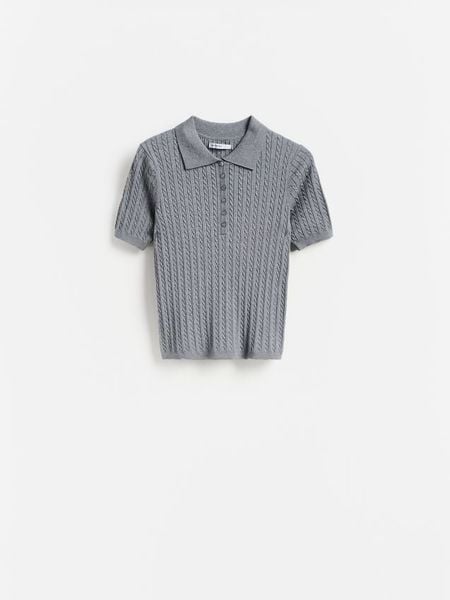 Sweter z krótkimi rękawami - szary. Szare swetry Reserved, l, bez wzorów, z bawełny, bez ramiączek. Za 99.99 zł.