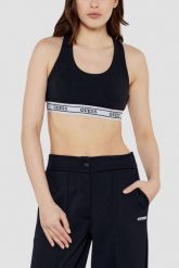GUESS Czarny damski top sportowy Aline. Czarne topy sportowe Guess, m, z aplikacjami. W wyprzedaży za 140.99 zł.