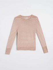 Sweter z wiskozą w paski - beżowy. Brązowe swetry Sinsay, l, bez wzorów, z wiskozy, bez ramiączek. Za 35.99 zł.