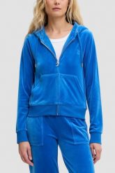 JUICY COUTURE Chabrowa bluza damska Robertson Hoodie, Rozmiar L. Niebieskie bluzy Juicy Couture, l, bez wzorów, z materiału, klasyczne, bez ramiączek, z kapturem. Za 549.99 zł.