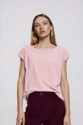 Gładki t-shirt różowy. Czerwone t-shirty MOODO, l, bez wzorów, z bawełny, bez kołnierzyka, bez ramiączek. Za 39.99 zł.