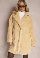Beżowy Płaszcz Typu Teddy z Futerka z Kieszeniami Serenzi. Brązowe płaszcze Renee, l, bez wzorów, z futra, bez kaptura. Za 154.99 zł.
