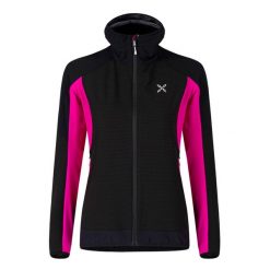 Bluza softshellowa damska Montura Premium Wind Hoody Jacket z kapturem. Czarne bluzy MONTURA, bez wzorów, bez ramiączek, z kapturem. Za 429.99 zł.