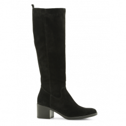 Kozaki ANA. Czarne kozaki Ryłko, bez wzorów, ze skóry, z okrągłym noskiem, bez obcasa, na obcasie, bez zapięcia. Za 449.99 zł.