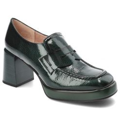 Zielone Półbuty Hispanitas Buty Na Słupku. Zielone półbuty wsuwane Hispanitas, bez wzorów, ze skóry, eleganckie, bez obcasa, na obcasie. Za 575.99 zł.