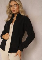 Czarna Bluza na Suwak Ocieplana Polarem z Kołnierzem Imerulia. Czarne bluzy Renee, na zimę, uniwersalny, bez wzorów, z polaru, bez kaptura, trekkingowe. W wyprzedaży za 51.99 zł.