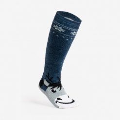 Skarpety jeździeckie ciepłe Sweet & Warm Rozmiar 32-37 niebieskie. Niebieskie skarpetki Decathlon, bez wzorów, z materiału. Za 29.99 zł.