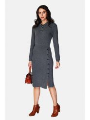 ASSUILI Sukienka dzianinowa w kolorze antracytowym rozmiar: 40. Czarne sukienki Assuili, bez wzorów, z dzianiny, klasyczne, bez kołnierzyka, bez ramiączek, midi. Za 195.99 zł.