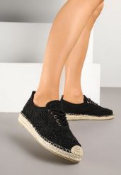 Czarne Tenisówki z Ażurową Cholewką i Plecionką Meverra. Czarne trampki Born2be, z aplikacjami, z jeansu, klasyczne, bez zapięcia. Za 119.99 zł.