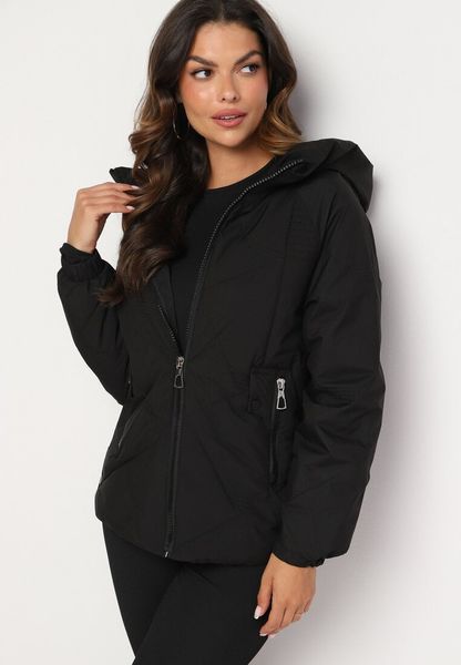 Czarna Pikowana Kurtka z Kapturem Rękawy Zakończone Gumką Liliaz. Czarne kurtki Born2be, l, bez wzorów, z jeansu, z kapturem. Za 159.99 zł.