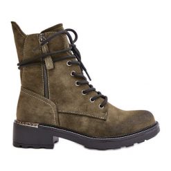 Wysokie Botki Workery Z Suwakami Zielone Maisa. Zielone botki bez wzorów, ze skóry ekologicznej, bez obcasa, bez zapięcia. Za 228.69 zł.