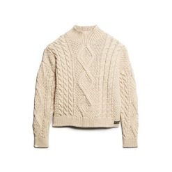 Damski sweter polo z dzianiny Superdry Aran Cable. Białe swetry Superdry, na jesień, l, bez wzorów, z dzianiny, biznesowe, bez ramiączek. Za 386.40 zł.
