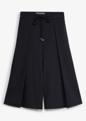 Spodnie sportowe o kroju culotte z ozdobnymi zakładkami, szybkoschnące. Czarne spodnie dresowe bonprix, bez wzorów. Za 117.99 zł.