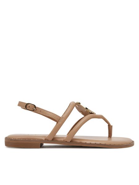 Nine West Sandały 123AL1754 Beżowy. Brązowe sandały Nine West, bez wzorów, z materiału, bez obcasa, na płaskiej podeszwie, bez zapięcia. Za 125.99 zł.